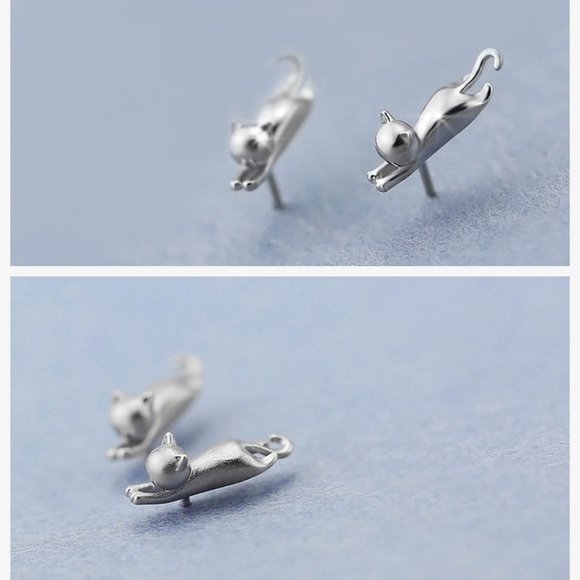 NEW 925 Sterling Silver Cute Cat Stud Earrings - Picture 4 of 4